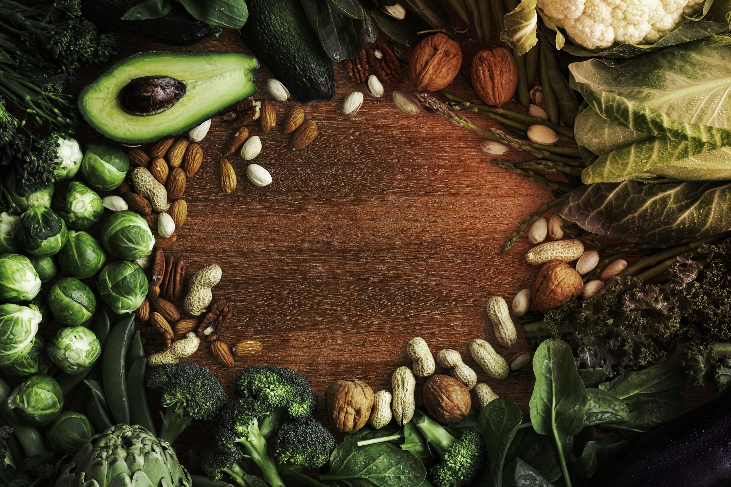 Green,Vegetable,Frame,With,Nuts,And,Avocado